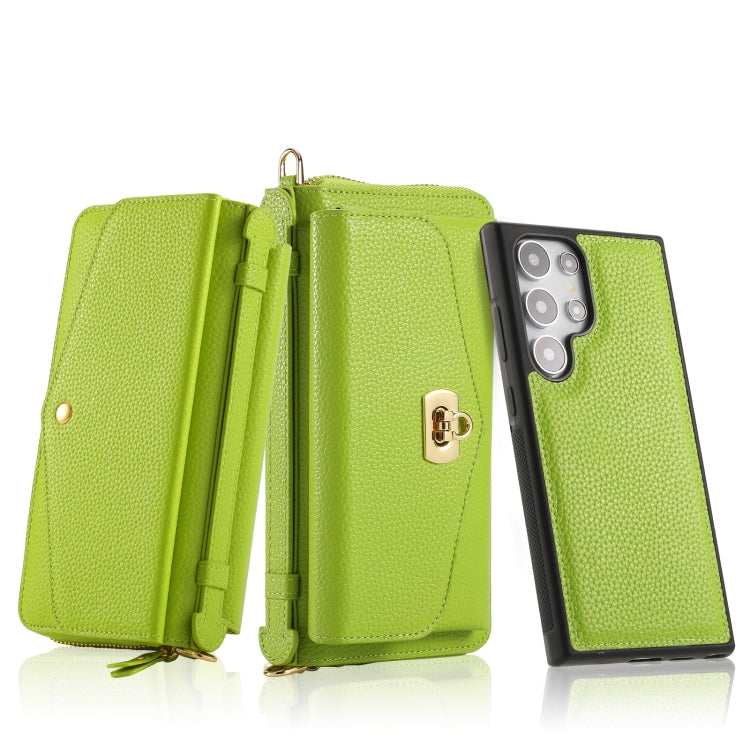 For Samsung Galaxy S24 5G Crossbody Multi-functional Zipper Wallet Litchi Leather Phone Case(Green)