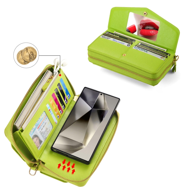 For Samsung Galaxy S24 5G Crossbody Multi-functional Zipper Wallet Litchi Leather Phone Case(Green)