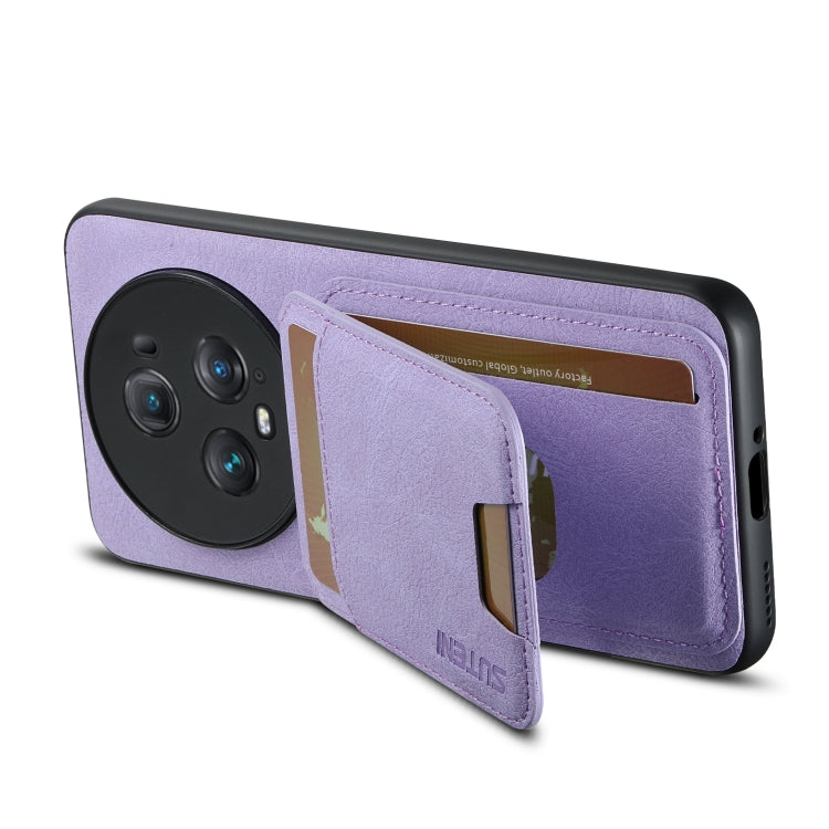For  Honor Magic4 Pro Suteni H02 Litchi Leather Card Wallet Stand Back Phone Case(Purple)