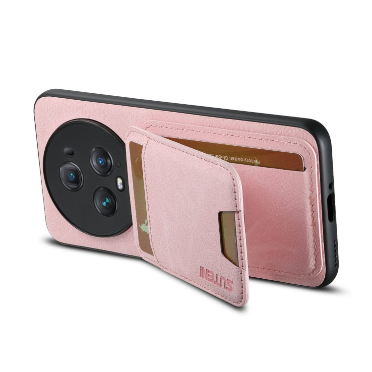 For  Honor Magic5 Pro Suteni H02 Litchi Leather Card Wallet Stand Back Phone Case(Pink)