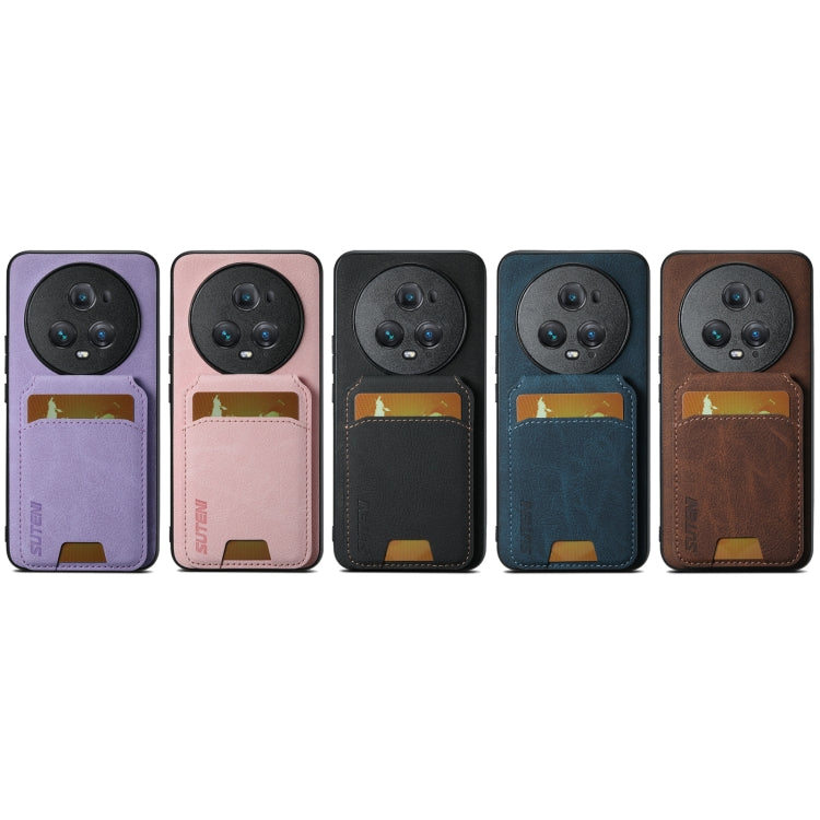 For  Honor Magic5 Pro Suteni H02 Litchi Leather Card Wallet Stand Back Phone Case(Purple)
