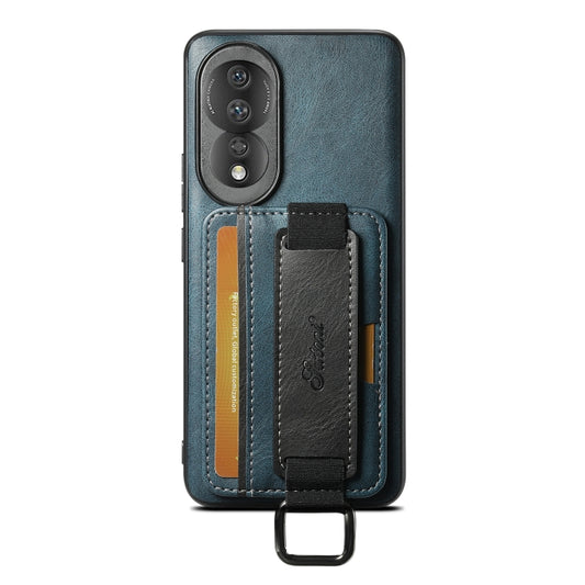 For Honor 80 Suteni H13 Card Wallet Wrist Strap Holder PU Phone Case(Blue)