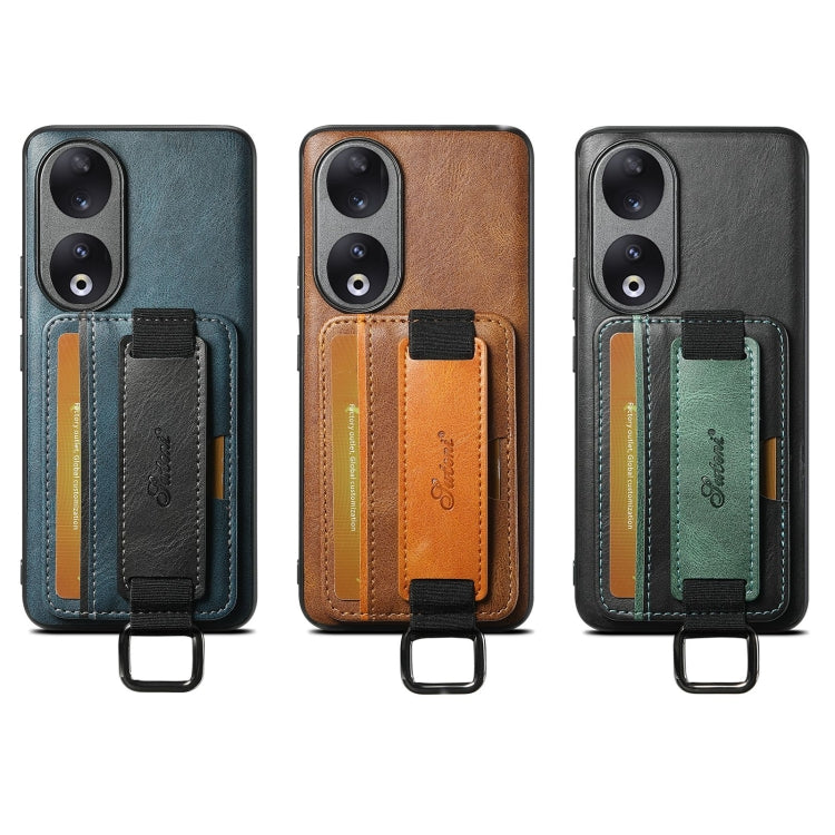 For Honor 80 Pro Suteni H13 Card Wallet Wrist Strap Holder PU Phone Case(Brown)
