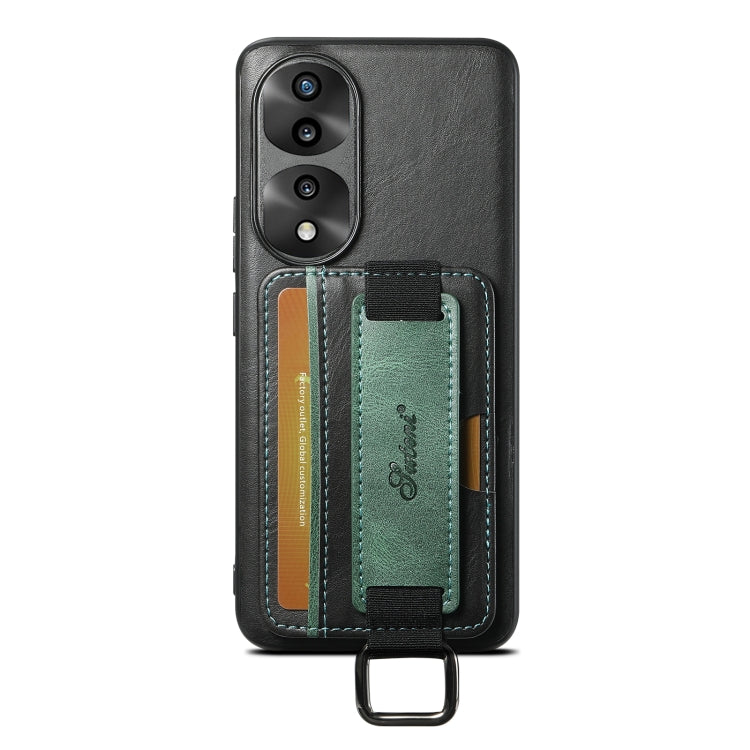 For Honor 70 Pro Suteni H13 Card Wallet Wrist Strap Holder PU Phone Case(Black)