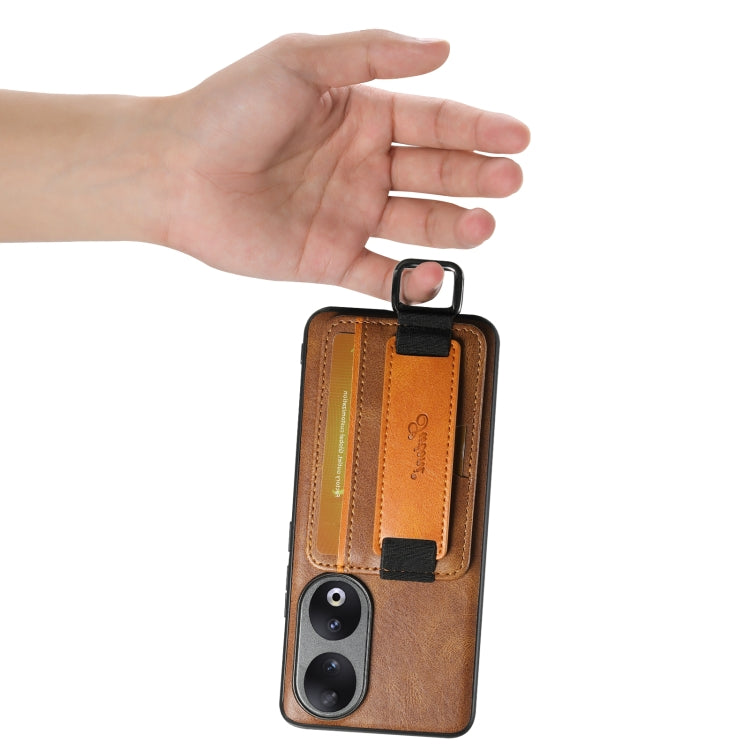 For Honor 70 Pro Suteni H13 Card Wallet Wrist Strap Holder PU Phone Case(Brown)