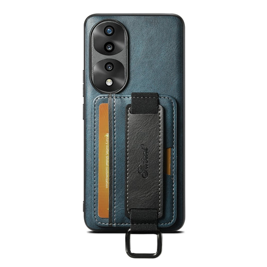 For Honor 70 Pro Suteni H13 Card Wallet Wrist Strap Holder PU Phone Case(Blue)