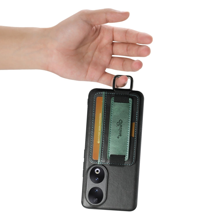 For Honor 60 Pro Suteni H13 Card Wallet Wrist Strap Holder PU Phone Case(Black)