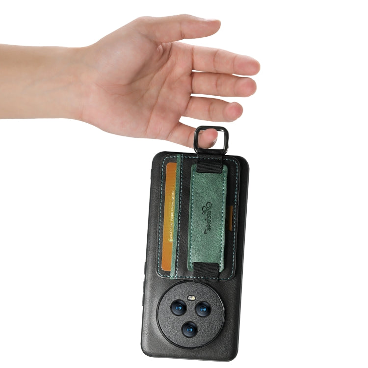 For Honor Magic6 Suteni H13 Card Wallet Wrist Strap Holder PU Phone Case(Black)