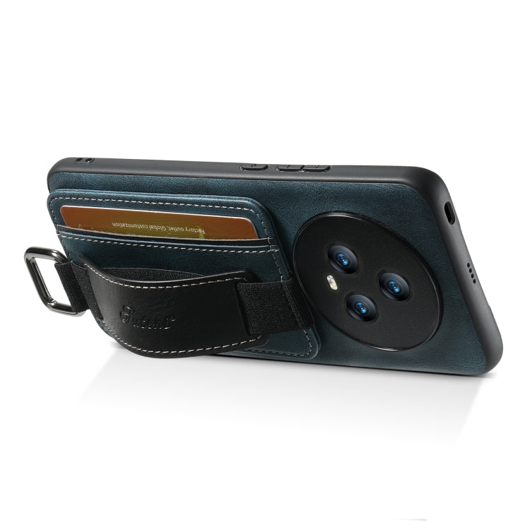 For Honor Magic6 Suteni H13 Card Wallet Wrist Strap Holder PU Phone Case(Blue)