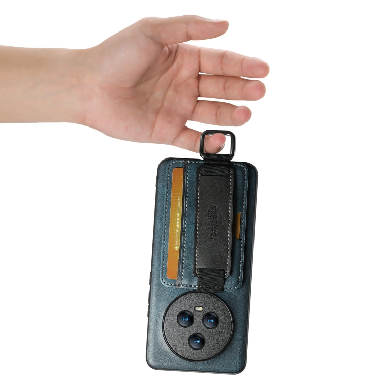 For Honor Magic5 Suteni H13 Card Wallet Wrist Strap Holder PU Phone Case(Blue)