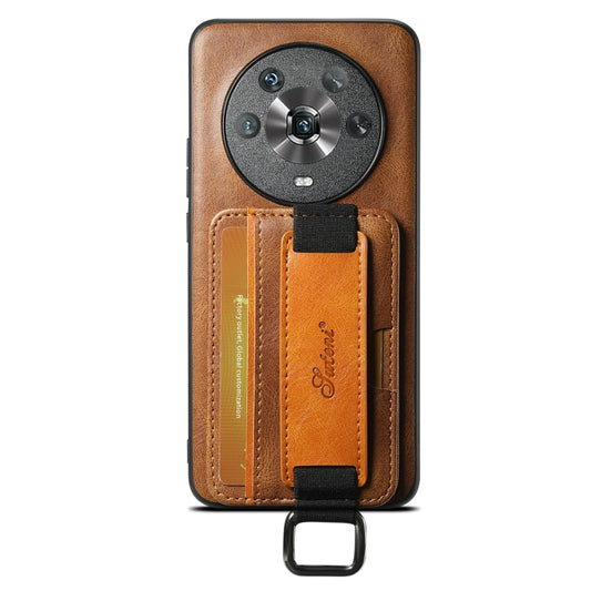 For Honor Magic4 Suteni H13 Card Wallet Wrist Strap Holder PU Phone Case(Brown)