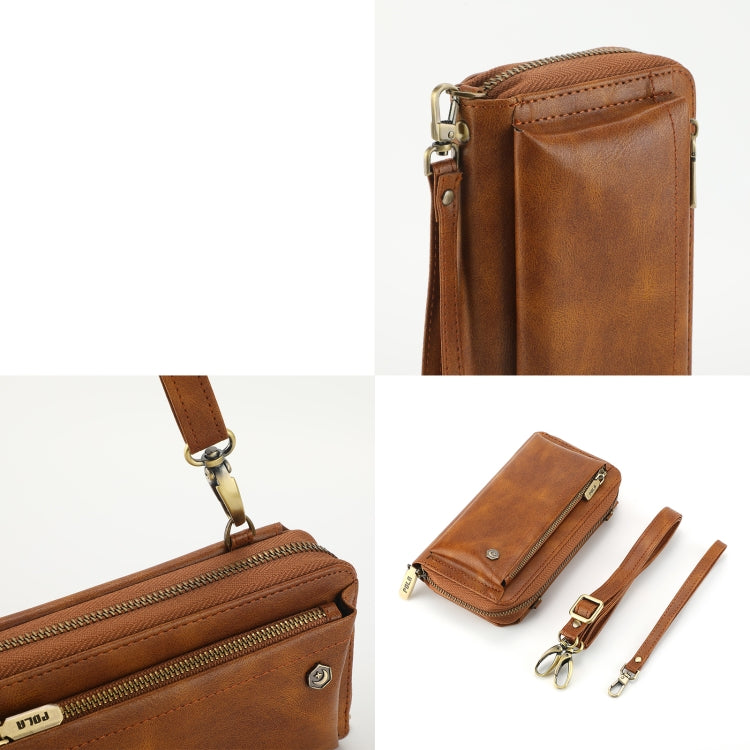 For Samsung Galaxy S24 5G Crossbody Multi-functional Zipper Wallet Leather Phone Case(Brown)