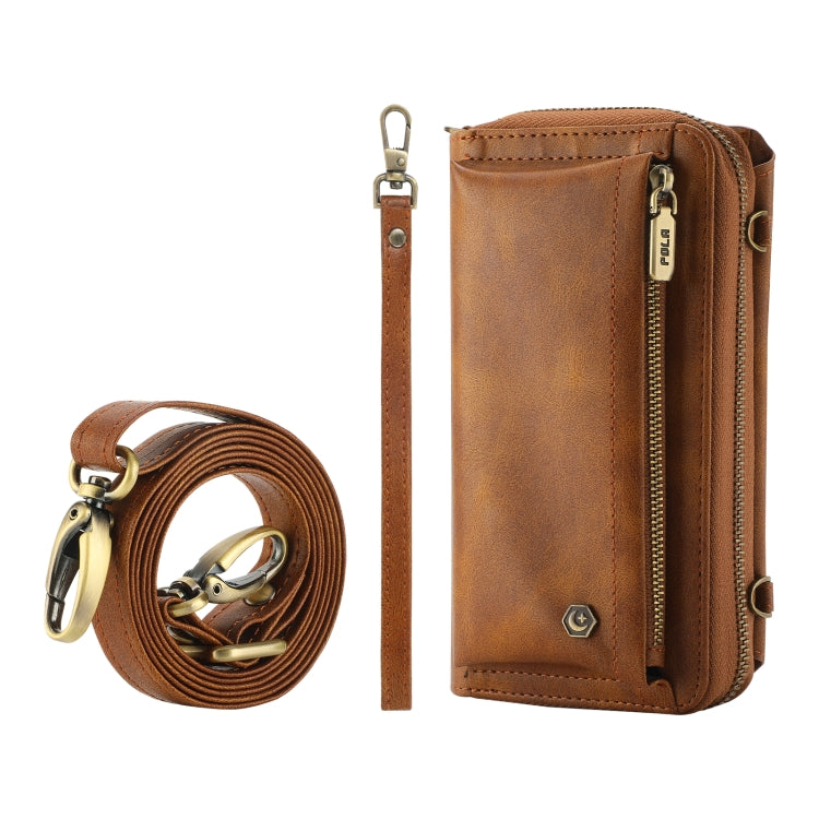 For Samsung Galaxy S24 5G Crossbody Multi-functional Zipper Wallet Leather Phone Case(Brown)