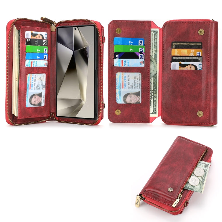 For Samsung Galaxy S24 5G Crossbody Multi-functional Zipper Wallet Leather Phone Case(Red)