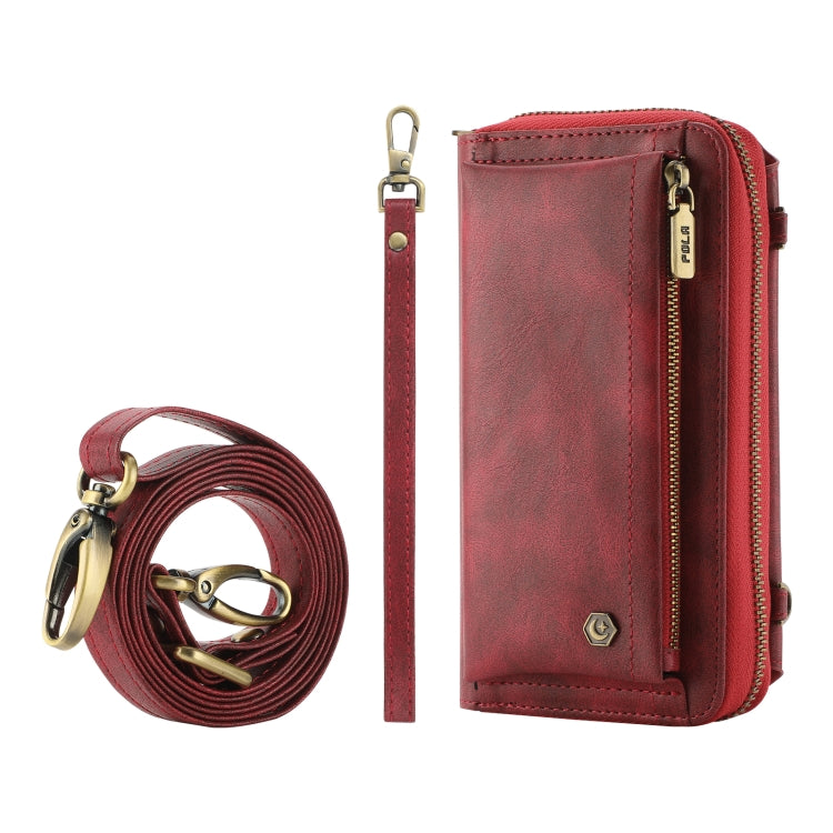 For Samsung Galaxy S24 5G Crossbody Multi-functional Zipper Wallet Leather Phone Case(Red)