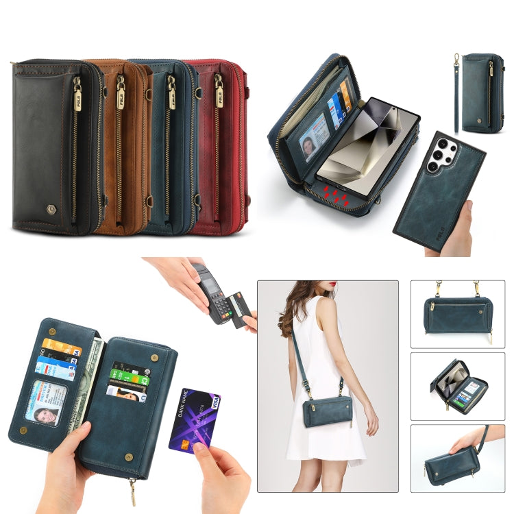For Samsung Galaxy S24 5G Crossbody Multi-functional Zipper Wallet Leather Phone Case(Red)