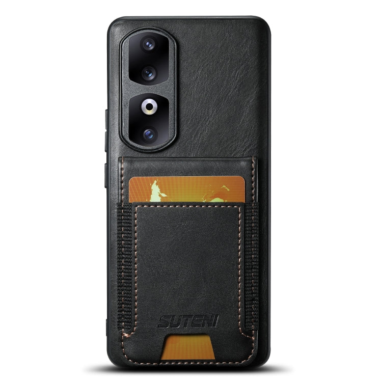 For Honor 90 Pro Suteni H03 Oil Wax Leather Wallet Stand Back Phone Case(Black)
