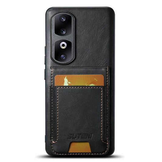 For Honor 90 Pro Suteni H03 Oil Wax Leather Wallet Stand Back Phone Case(Black)