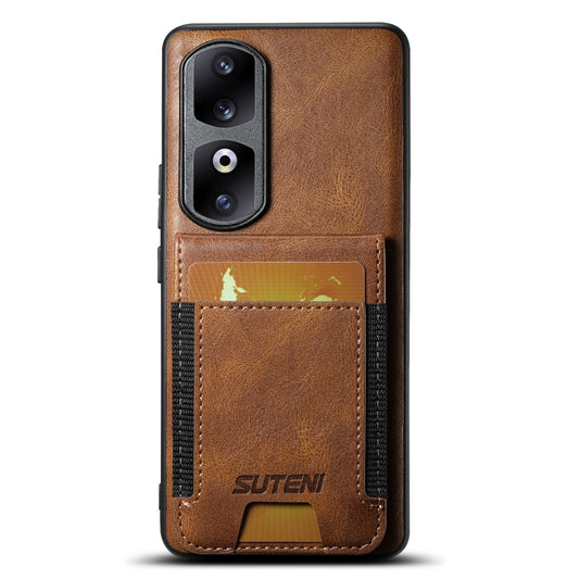 For Honor 90 Pro Suteni H03 Oil Wax Leather Wallet Stand Back Phone Case(Brown)