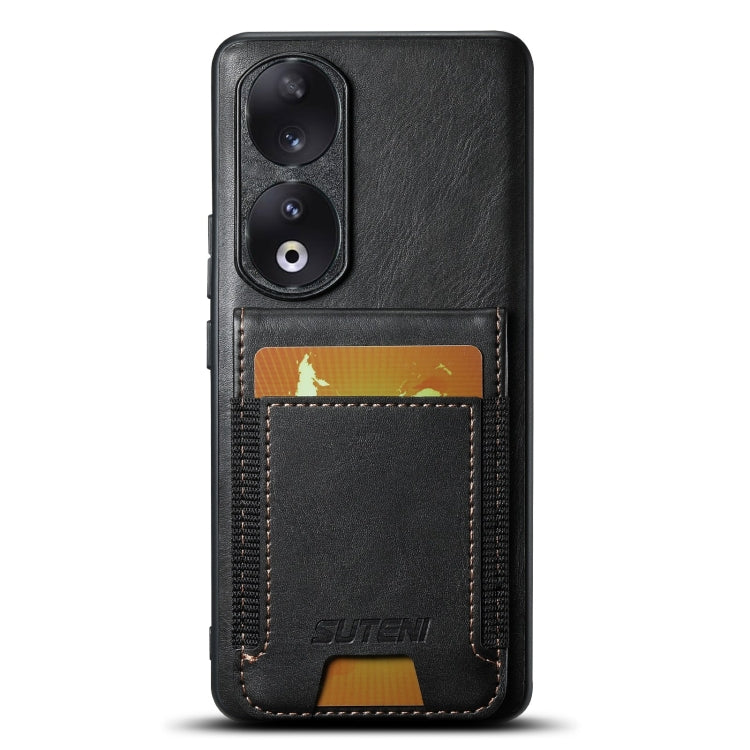 For Honor 90 Suteni H03 Oil Wax Leather Wallet Stand Back Phone Case(Black)