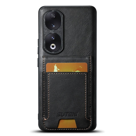 For Honor 90 Suteni H03 Oil Wax Leather Wallet Stand Back Phone Case(Black)