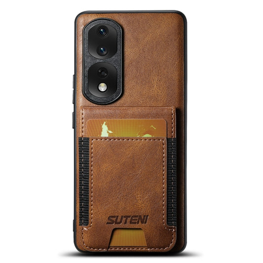 For Honor 80 Pro Suteni H03 Oil Wax Leather Wallet Stand Back Phone Case(Brown)