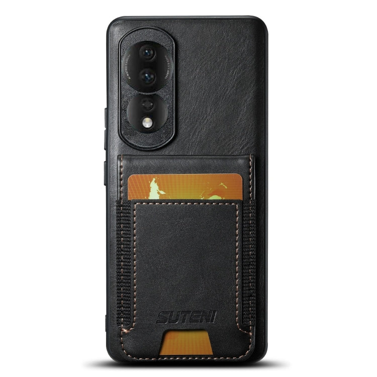 For Honor 80 Suteni H03 Oil Wax Leather Wallet Stand Back Phone Case(Black)