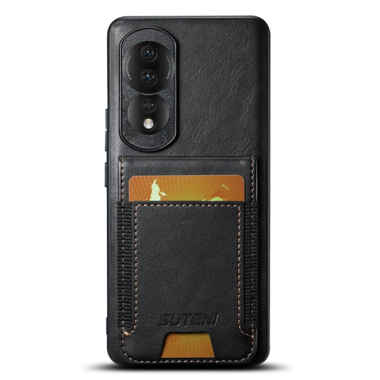 For Honor 80 Suteni H03 Oil Wax Leather Wallet Stand Back Phone Case(Black)