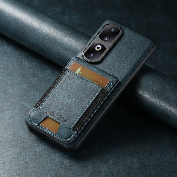 For Honor 80 Suteni H03 Oil Wax Leather Wallet Stand Back Phone Case(Blue)