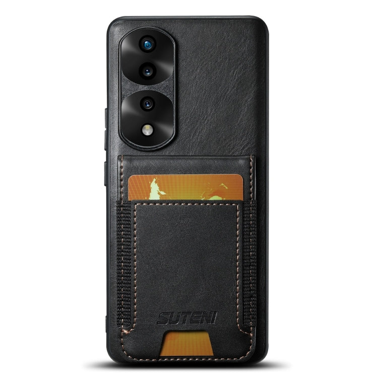 For Honor 70 Pro Suteni H03 Oil Wax Leather Wallet Stand Back Phone Case(Black)