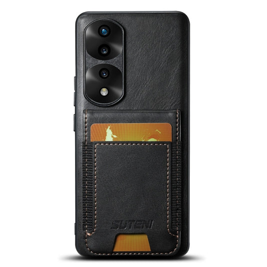 For Honor 70 Pro Suteni H03 Oil Wax Leather Wallet Stand Back Phone Case(Black)