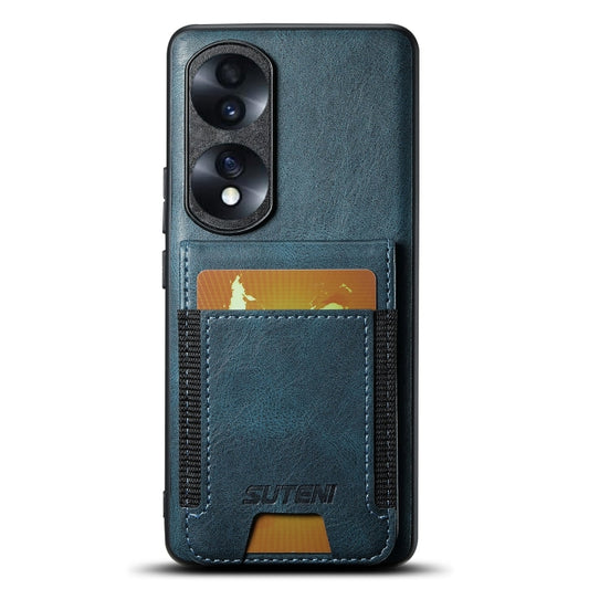 For Honor 70 Suteni H03 Oil Wax Leather Wallet Stand Back Phone Case(Blue)