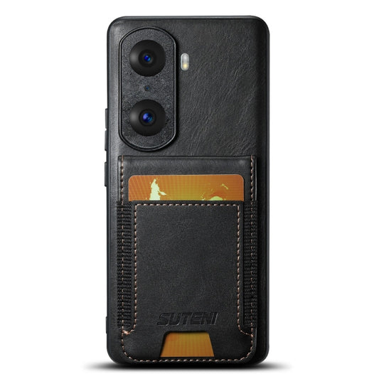 For Honor 60 Pro Suteni H03 Oil Wax Leather Wallet Stand Back Phone Case(Black)