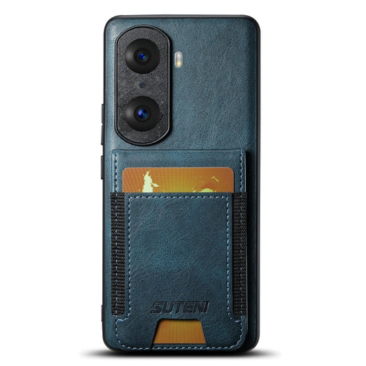 For Honor 60 Suteni H03 Oil Wax Leather Wallet Stand Back Phone Case(Blue)