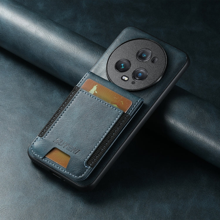 For Honor Magic6 Suteni H03 Oil Wax Leather Wallet Stand Back Phone Case(Blue)