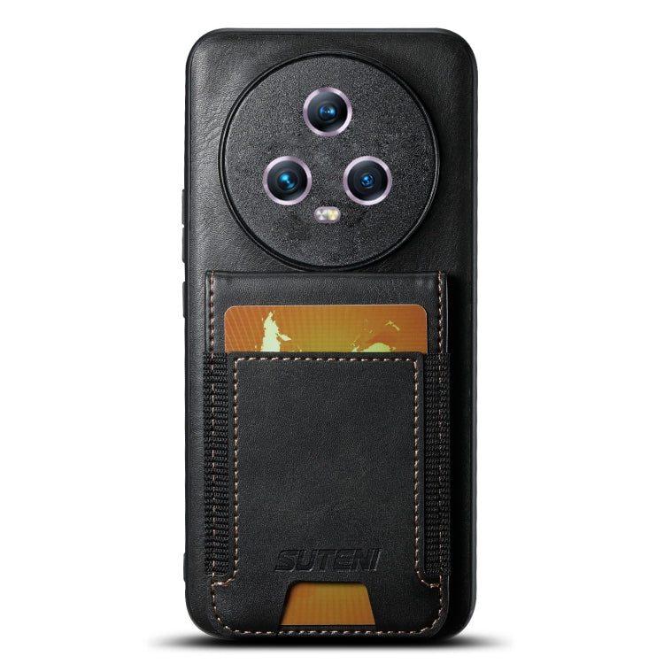 For Honor Magic5 Suteni H03 Oil Wax Leather Wallet Stand Back Phone Case(Black)