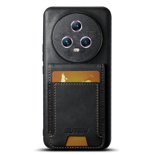 For Honor Magic5 Suteni H03 Oil Wax Leather Wallet Stand Back Phone Case(Black)