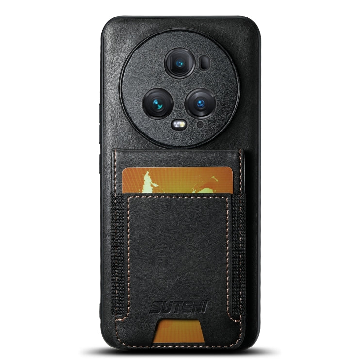 For Honor Magic5 Pro Suteni H03 Oil Wax Leather Wallet Stand Back Phone Case(Black)