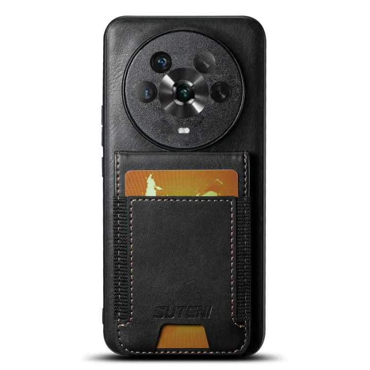For Honor Magic4 Suteni H03 Oil Wax Leather Wallet Stand Back Phone Case(Black)