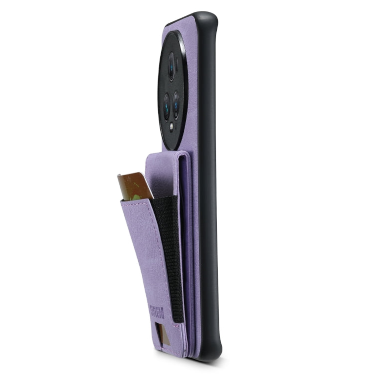 For Honor Magic6 Pro Suteni H03 Litchi Leather Card Bag Stand Back Phone Case(Purple)