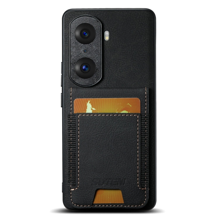 For Honor 60 Pro Suteni H03 Litchi Leather Card Bag Stand Back Phone Case(Black)