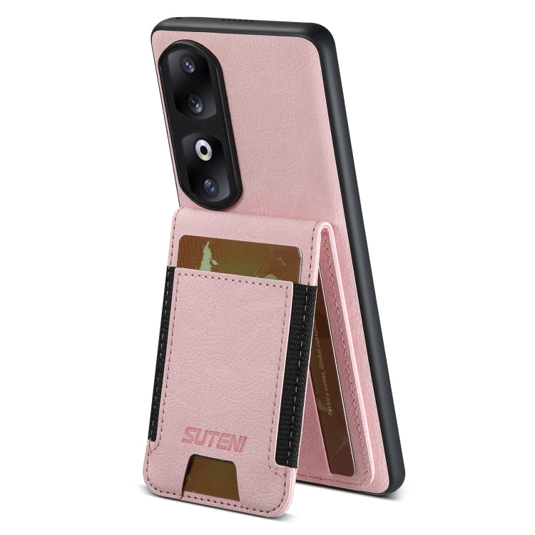 For Honor 60 Pro Suteni H03 Litchi Leather Card Bag Stand Back Phone Case(Pink)