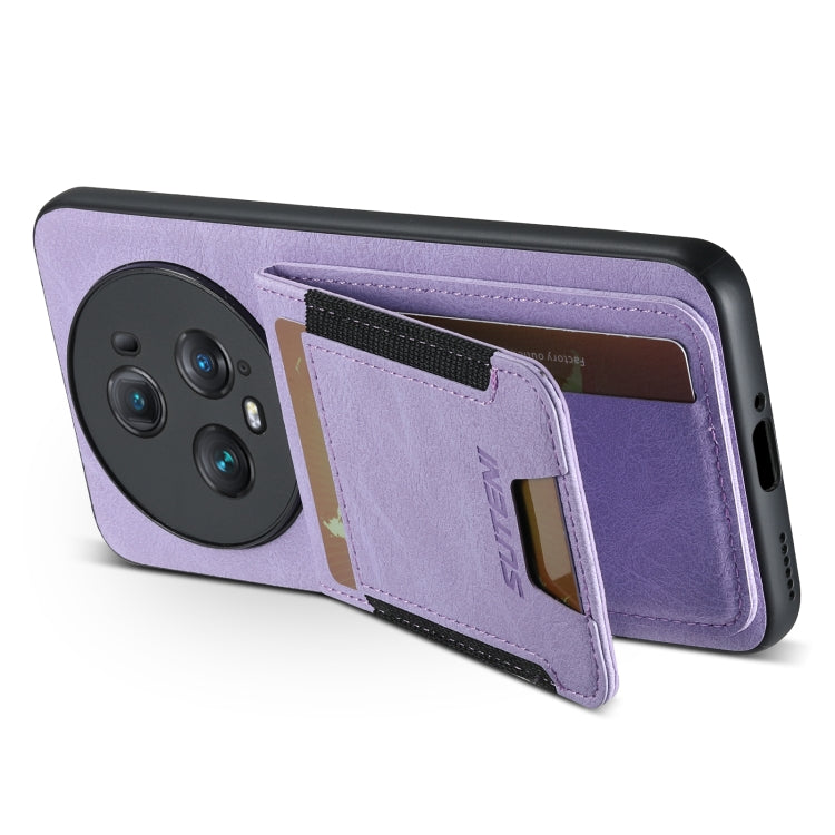 For Honor Magic5 Pro Suteni H03 Litchi Leather Card Bag Stand Back Phone Case(Purple)