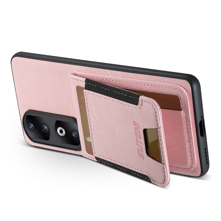 For Honor 80 Suteni H03 Litchi Leather Card Bag Stand Back Phone Case(Pink)