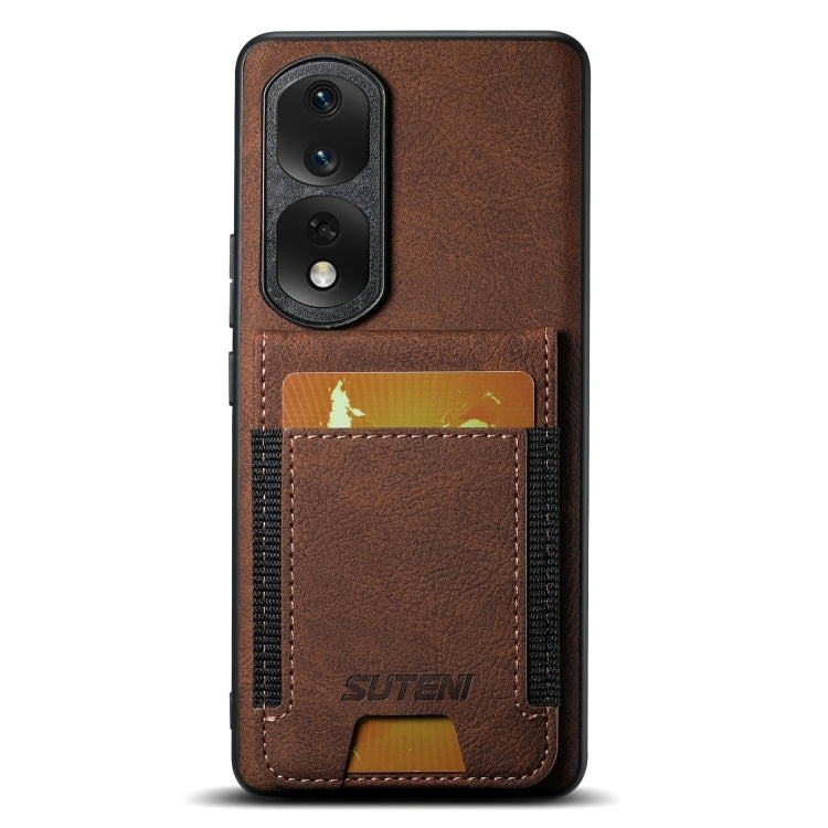 For Honor 80 Pro Suteni H03 Litchi Leather Card Bag Stand Back Phone Case(Brown)