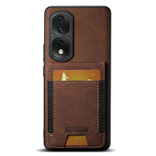 For Honor 80 Pro Suteni H03 Litchi Leather Card Bag Stand Back Phone Case(Brown)
