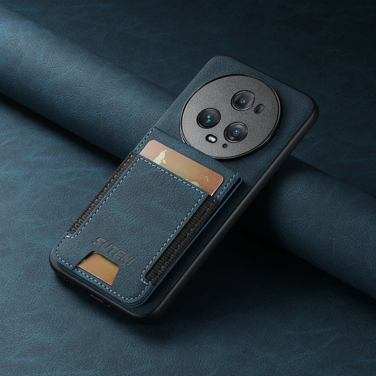 For Honor Magic4 Pro Suteni H03 Litchi Leather Card Bag Stand Back Phone Case(Blue)