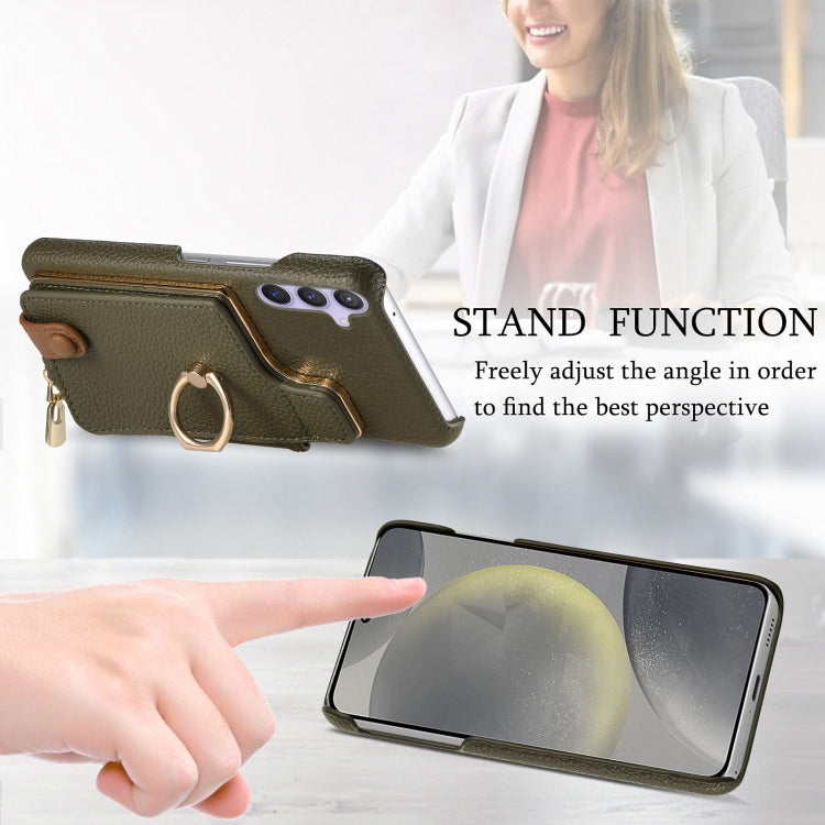For Samsung Galaxy S24 5G Litchi Leather Oil Edge Ring Zipper Wallet Back Phone Case(Green)