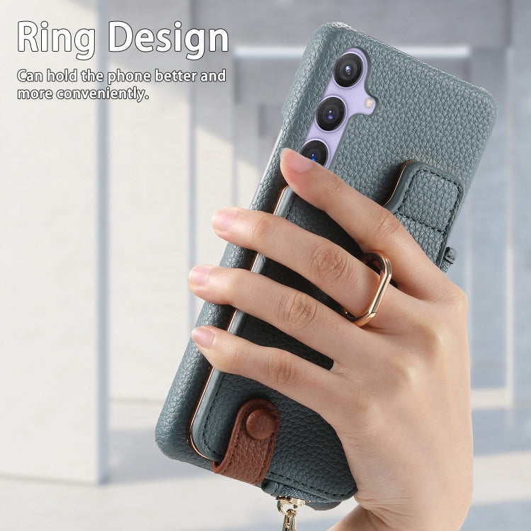 For Samsung Galaxy S24 5G Litchi Leather Oil Edge Ring Zipper Wallet Back Phone Case(Blue)