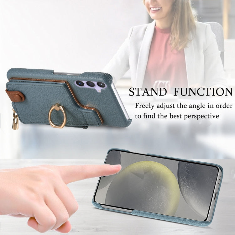 For Samsung Galaxy S24 5G Litchi Leather Oil Edge Ring Zipper Wallet Back Phone Case(Blue)